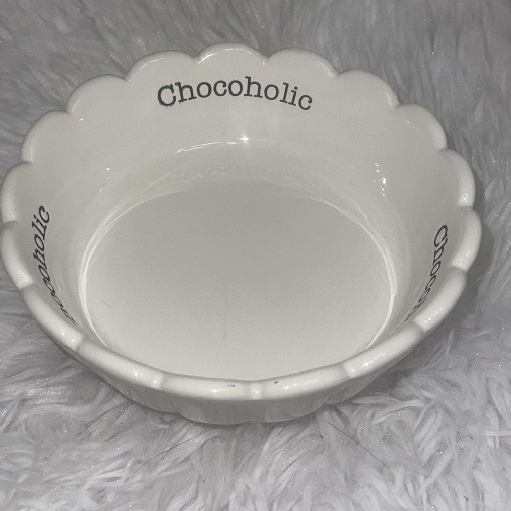 Mud Pie Chocoholic Ceramic Candy Dish White Scalloped Pedestal Bowl 4881012C